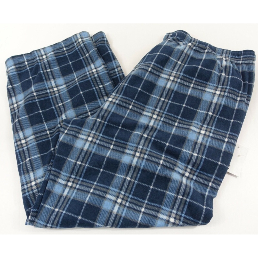 Sonoma Pajama Pants Mens XXL Microfleece Elastic Waist Pockets Blue Plaid